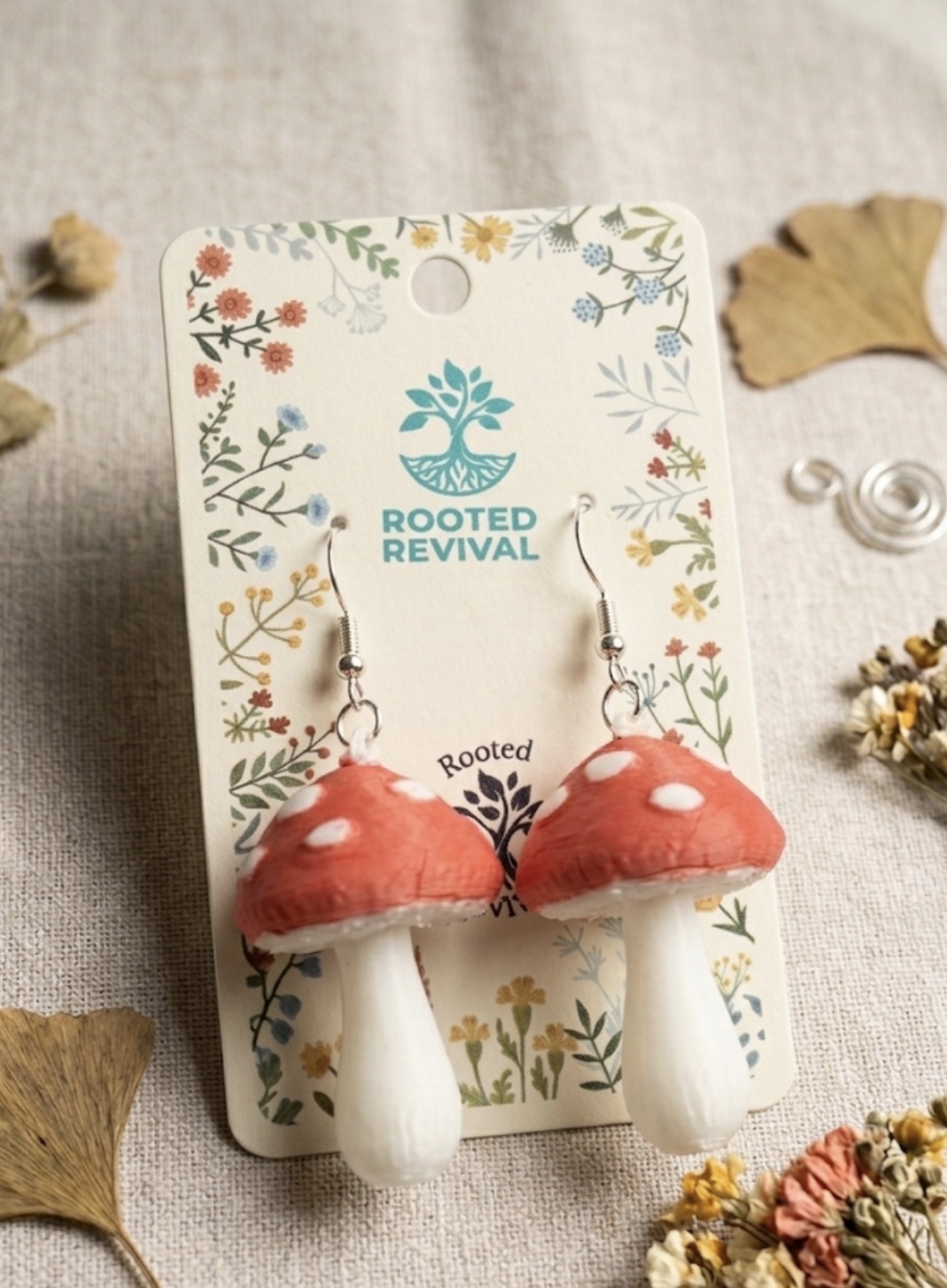 Hand Painted Mushroom Earrings