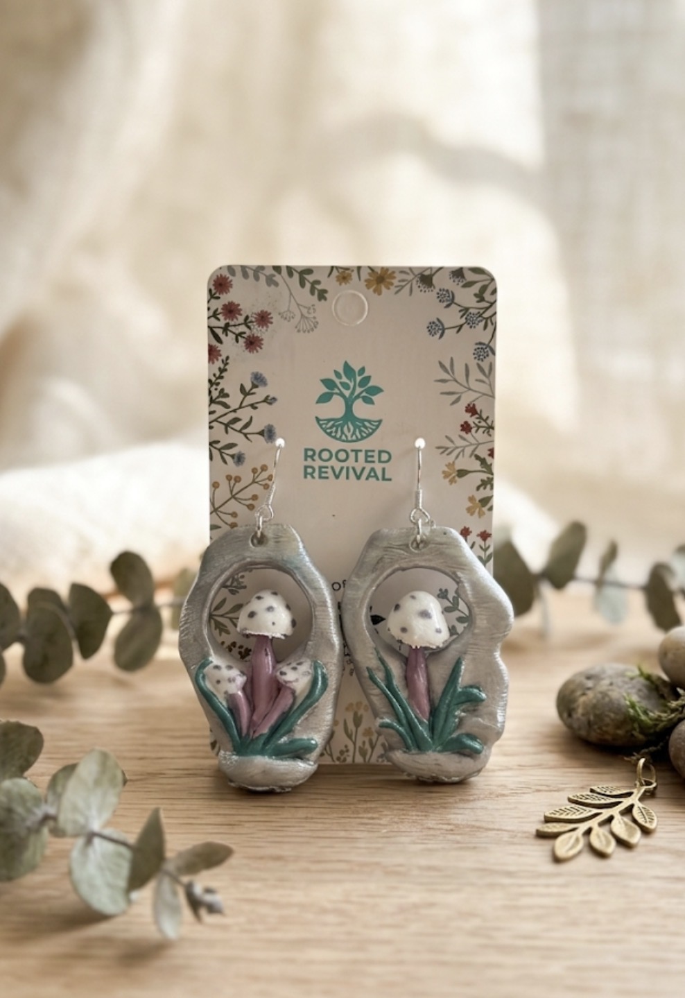 Hand Painted Rock Mushroom Earrings